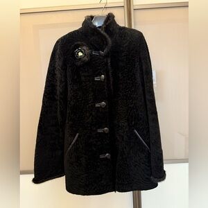 Exclusive black fur and leather jacket / coat